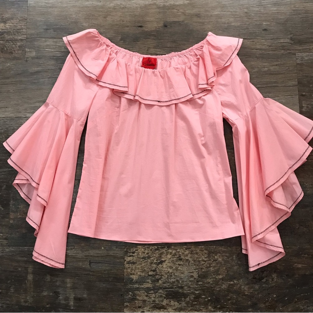 V Christina blouse flutter sleeves